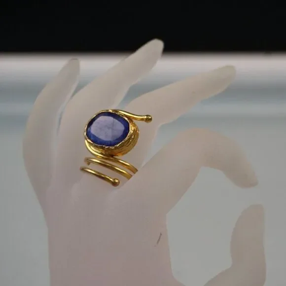 Statement Ring Open Loop Wrap With Blue Stone Inlaid Size 7.5 - Picture 5 of 11